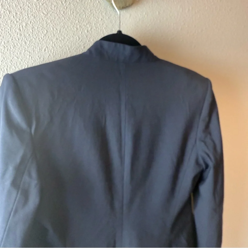 Theory Lanai Sevona Wool Crop Blazer Navy Blue Open Front Business Casual Sz 10